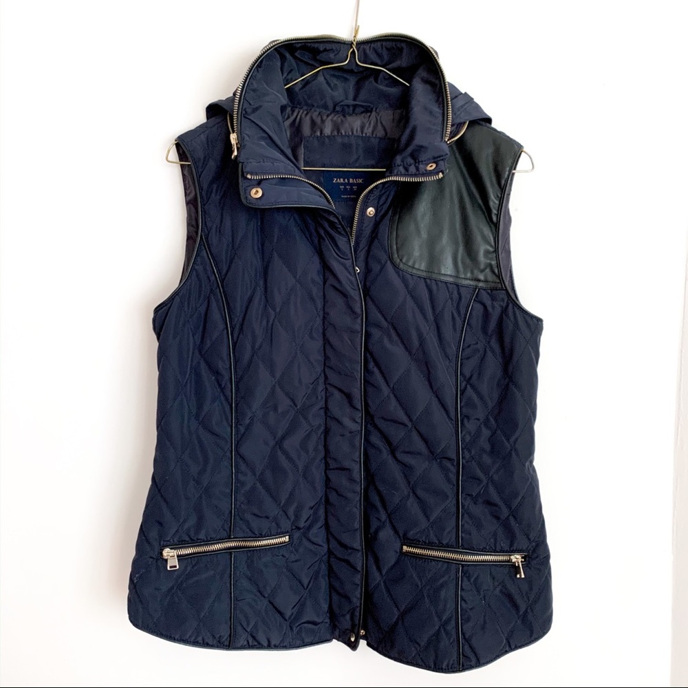 Zara Basic quilted vest with leather detail